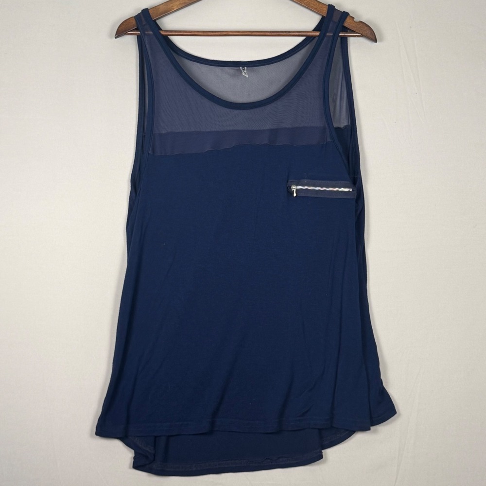 Splash Tank Top Women 3X Navy Blue NWOT Mesh Yoke Faux Zipper Pocket Sleeveless